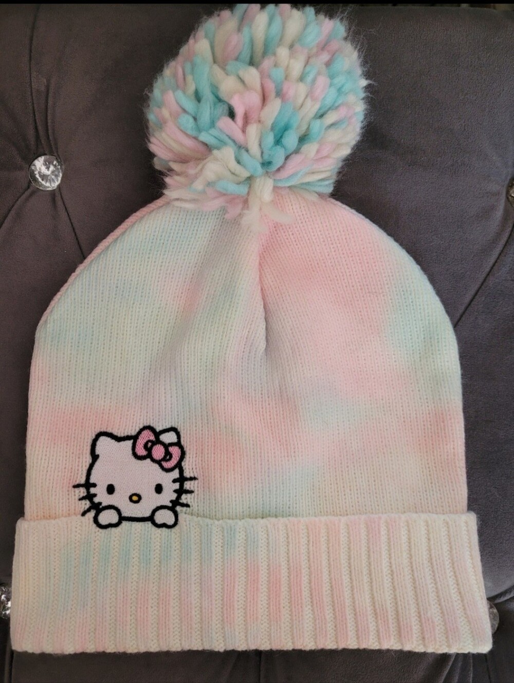 Hello Kitty Peeking Tie-Dye Pom Pom Beanie